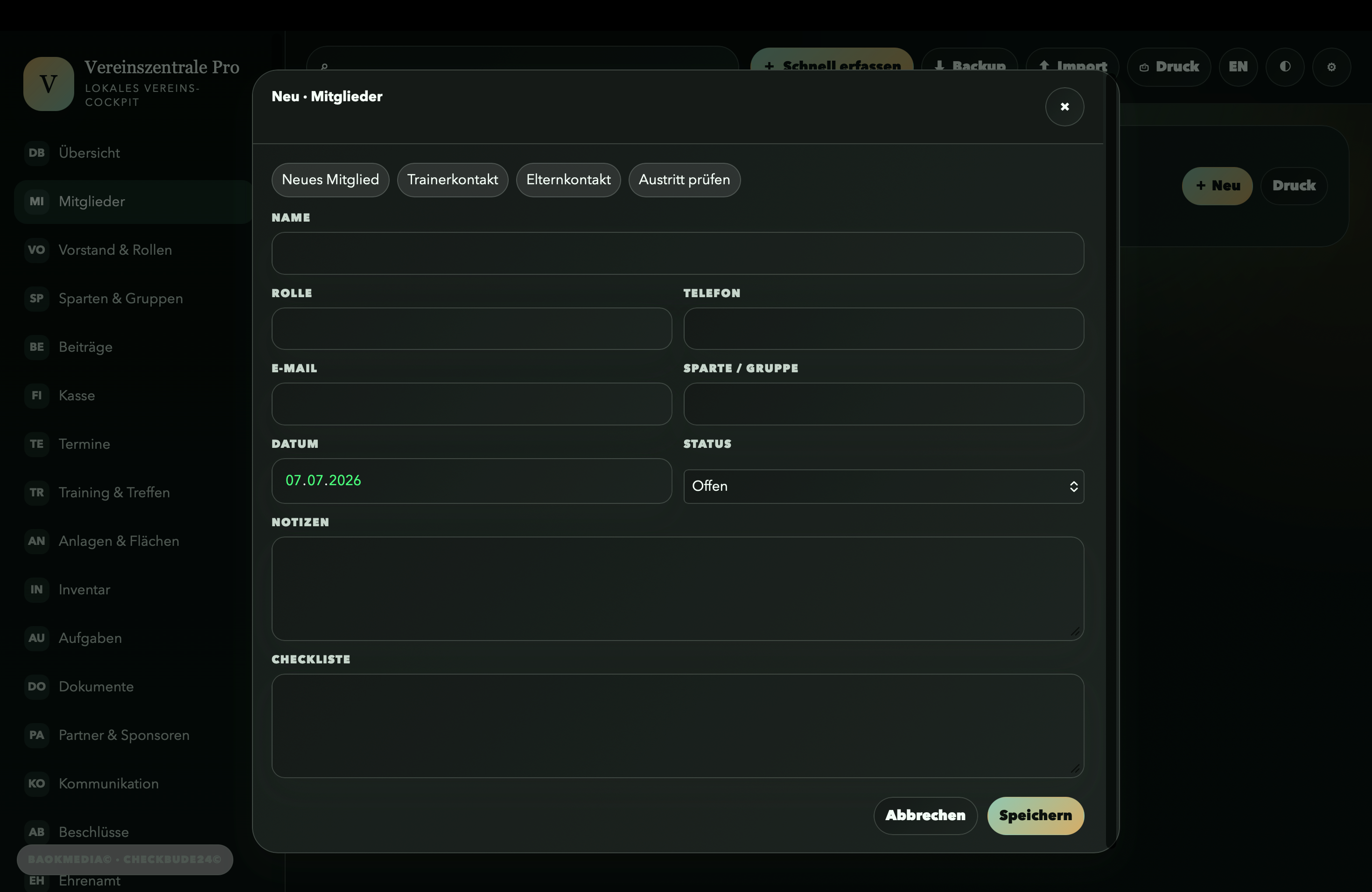 Vereinszentrale Pro HTML-App, Vereinsverwaltung offline, Mitglieder Beiträge Termine Kasse Dokumente Dashboard